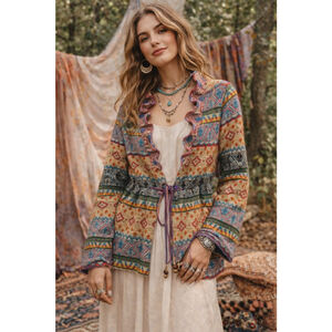 Women's Thursday Island S Multi-color Wool Knit Fair Isle Cardigan
